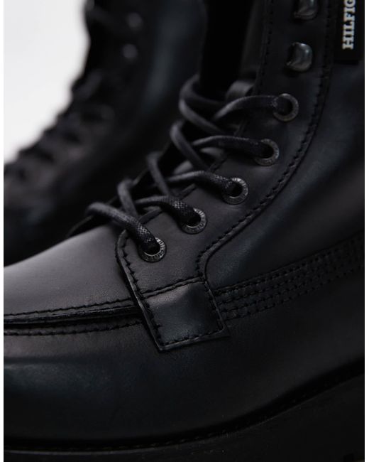Tommy Hilfiger Black Lace Up Leather Boots for men