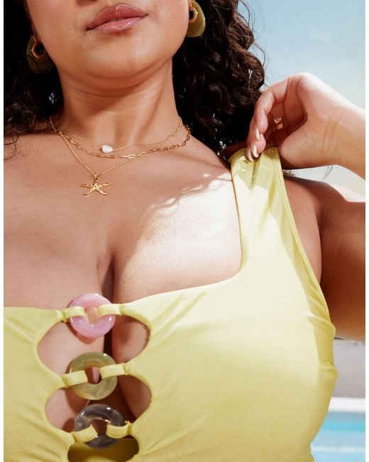 ASOS Green Asos Design Curve Bella Textured Swimsuit With Beaded Ring Detail