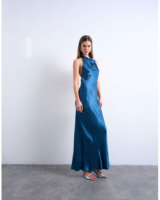 blue high neck maxi dress La Lune High Neck Cowl Maxi Dress | Powder Blue | Dresses