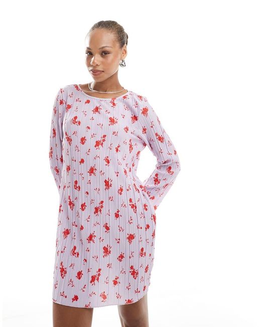 Pieces Pink Long Sleeve Plisse Mini Dress