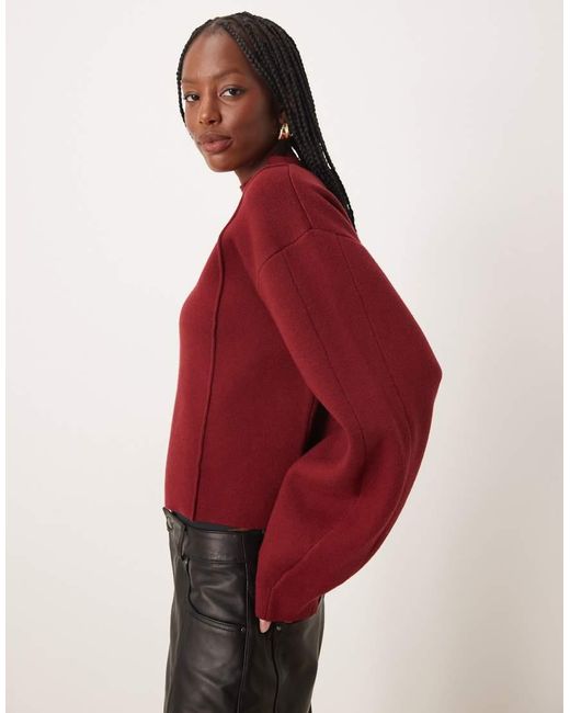 ASOS Red Structu Boxy Funnel Neck Jumper