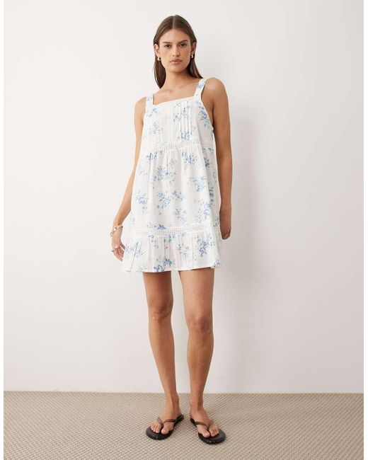 Wednesday's Girl White Lace Tiered Ditsy Floral Mini Dress