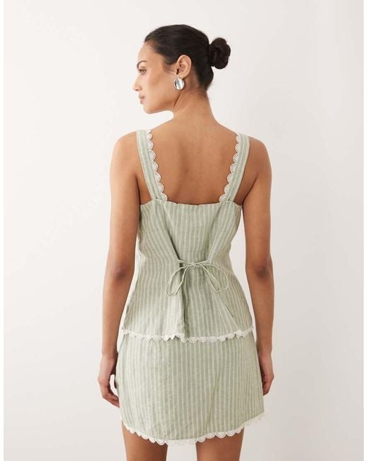 Abercrombie & Fitch Green Linen Blend Cami Top With Scallop Edge