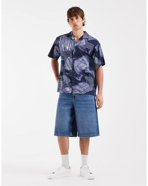 Jack & Jones Blue Premium Short Sleeve Shirt With Plant Print for men