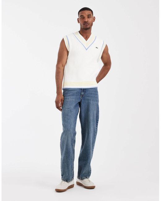 Lacoste – grobstrick-pullunder in White für Herren