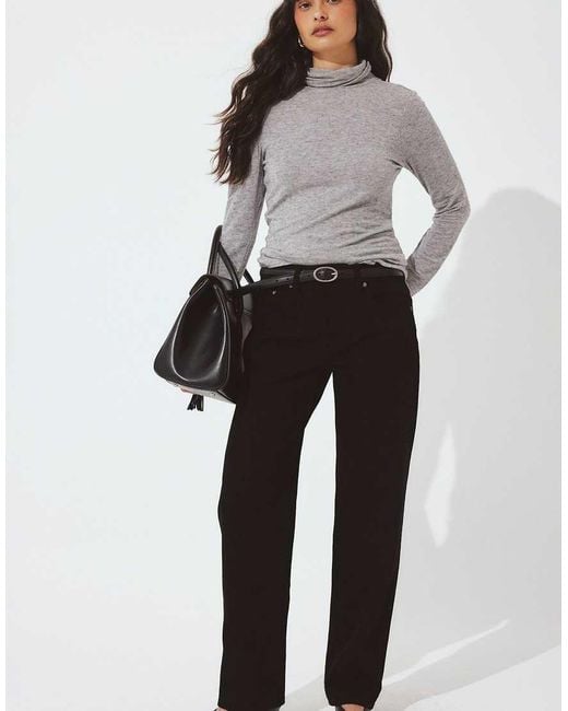 NA-KD Black Way Mid Waist Straight Jeans