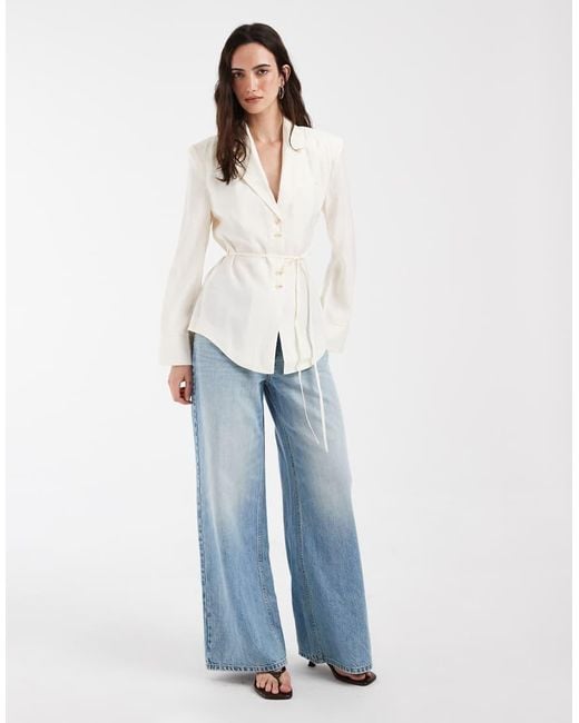 ASOS White Shoulder Pad Tie Waist Soft Blazer