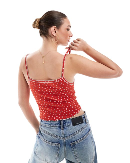Cotton On Red Cotton On Pointelle Cami Vest Crop Top