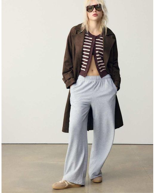 Stradivarius Brown Long Faux Suede Trench Coat