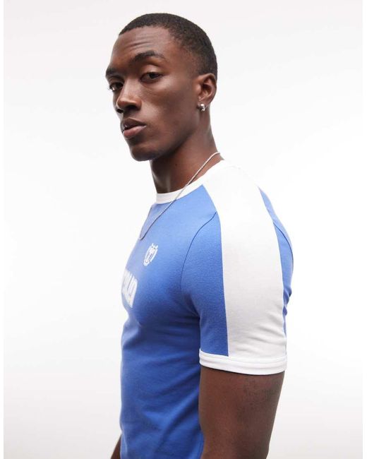 ASOS Blue Muscle Ringer T-shirt With Italia Football Graphic for men