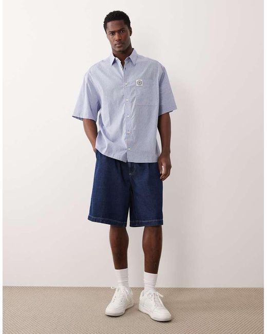 ASOS Purple Oversized Stripe Shirt With Chest Badge for men