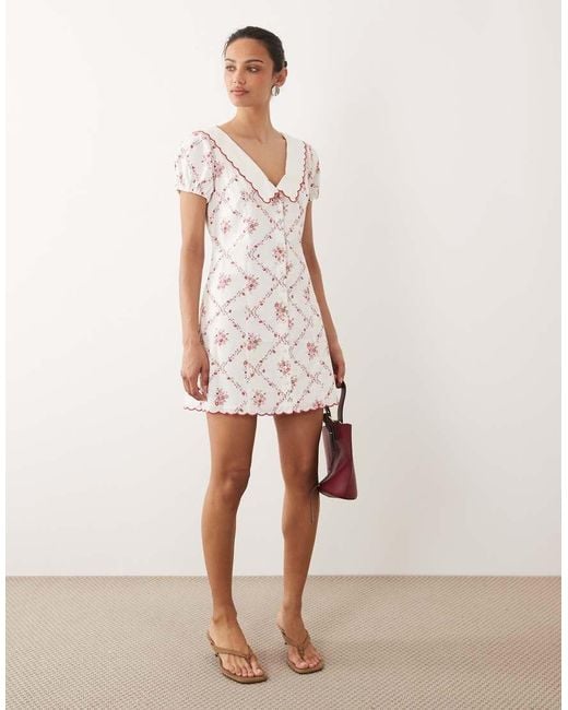 Abercrombie & Fitch White Collared Puff Sleeve Mini Dress