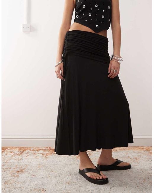 Weekday Black Maxi Skirt With Fold Over Waistband