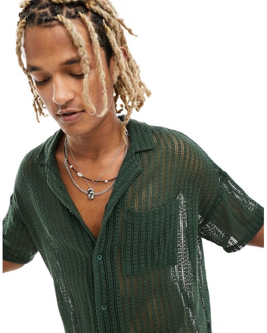 Camicia a maniche corte scuro di Native Youth in Green da Uomo