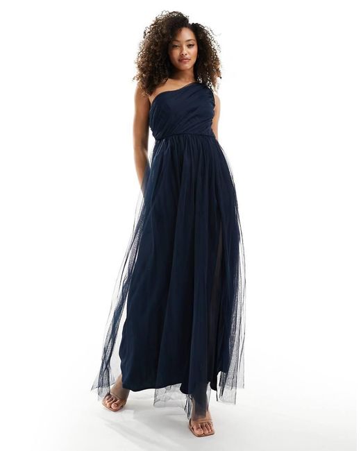 ANAYA Blue Bridesmaid Tulle One Shoulder Maxi Dress