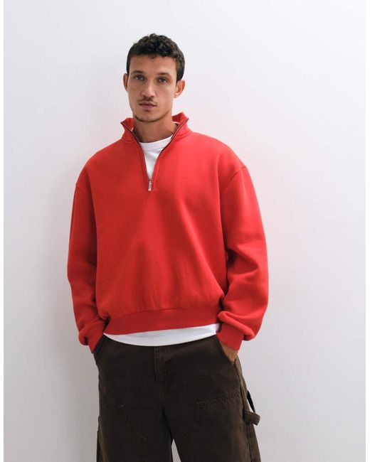 Sudadera Holgada Con Media Cremallera Y Lavado Ácido En ASOS de hombre de color Red