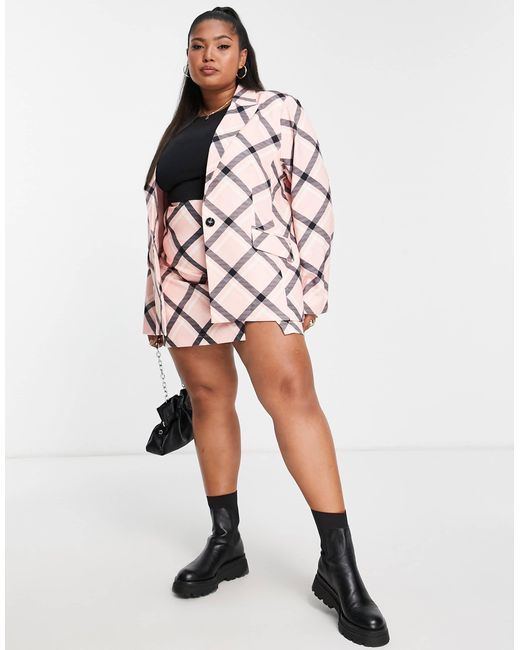 The Frolic Plus Pink The Frolic Exclusive Plus Check Print Blazer Co-ord