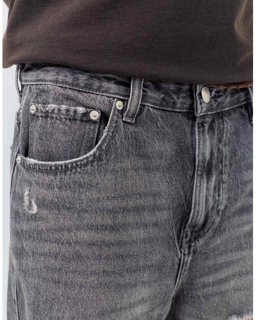 Pull&Bear Gray Straight-Leg Denim Bermuda Shorts for men