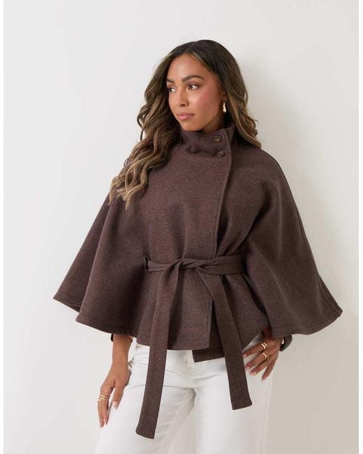 Threadbare Brown Faux Wool Cape Coat