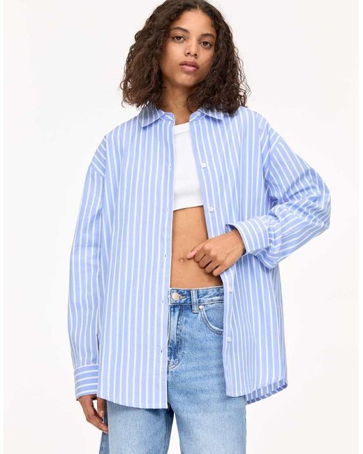 Camicia Oversize Con Righe A Contrasto di Pull&Bear in Blue