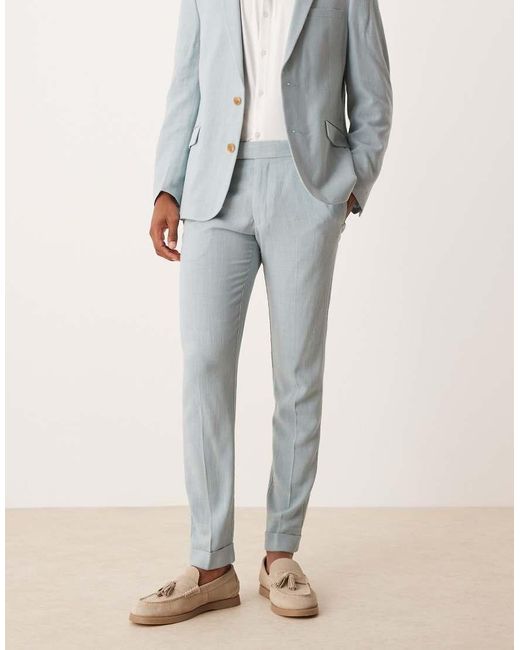 ASOS Blue Skinny Suit Trousers With Linen for men