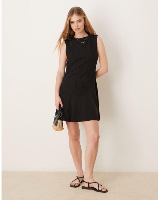 ASOS Black Sleeveless Crochet Patch Mini Dress