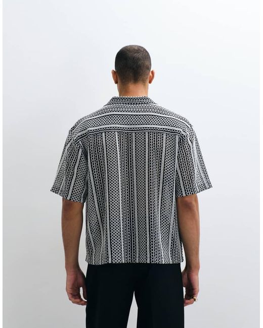 ASOS Gray Boxy Oversized Revere Crochet Shirt for men