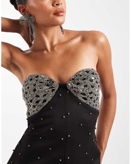 ASOS Black Embellished Bandeau Studded Mini Dress