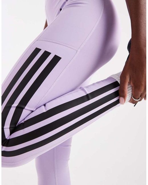 Adidas Originals Purple Adidas Training Optime 3-Stripes Full-Length Leggings