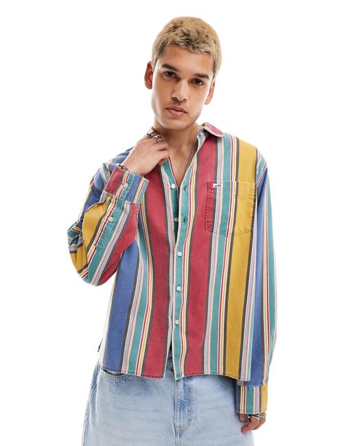 Guess – gestreiftes, langärmliges hemd in Blue für Herren