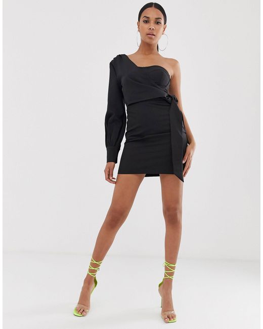 one shoulder wrap mini dress