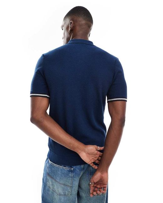 Superdry Blue Knitted Texture Short Sleeve Polo Shirt for men