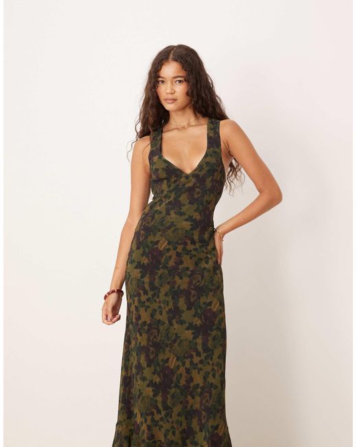 ASOS Green Maxi Dress With Strap Back Detail And Frill Hem
