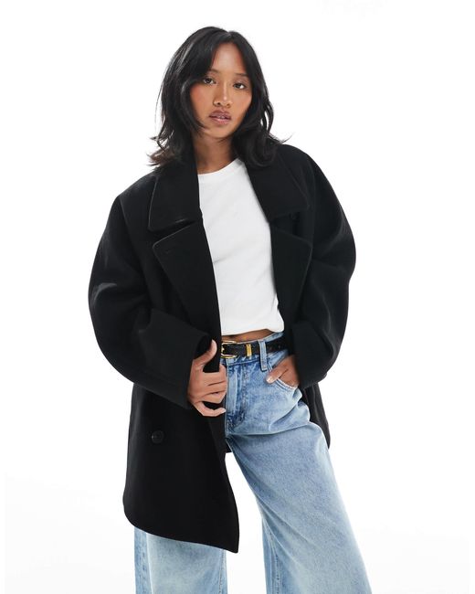 ASOS Blue Asos Design Petite Oversized Mid Length Pea Coat