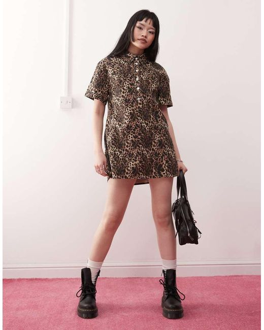 Monki Oversized Overhemdjurk Van Keperstof in het Pink