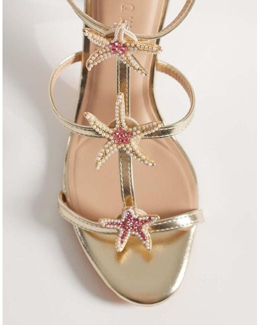 SEQWL Natural Lolly Heeled Sandals With Starfish Emblishment