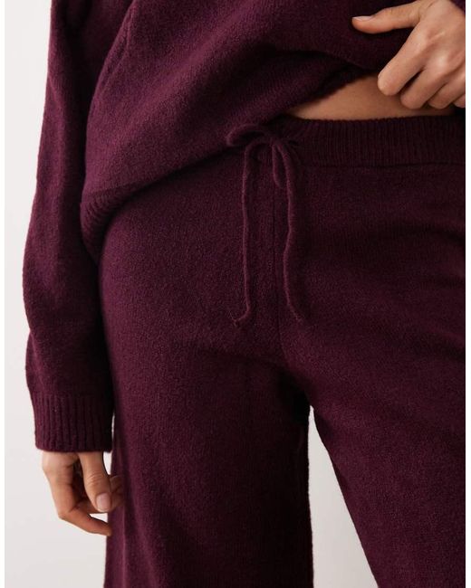 ASOS Red Fluffy Knitted Wide Leg Trousers Co-ord