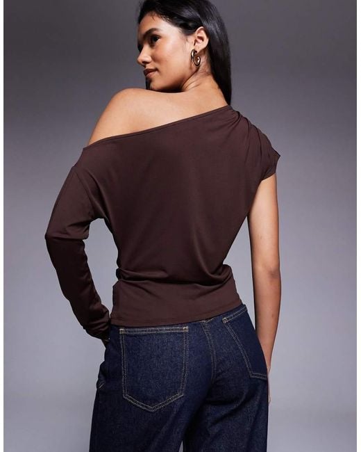 ASOS Blue Slinky One Shoulder Asymmetric Drape Top