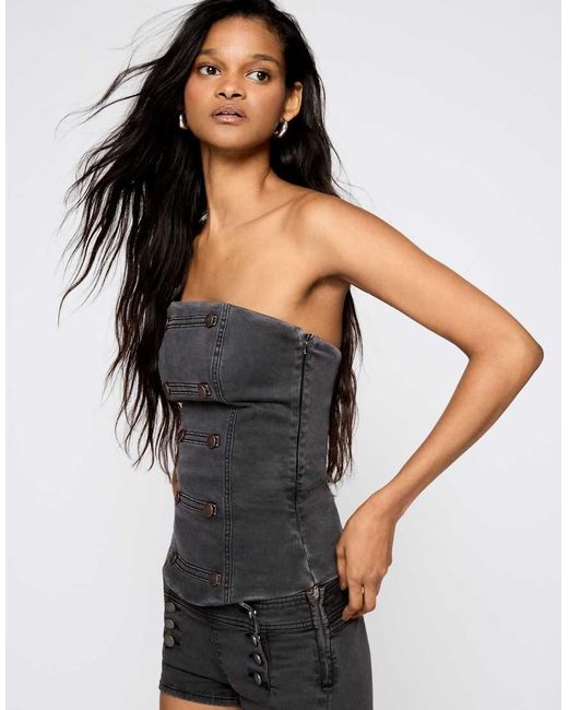 Bershka Black Button Bandeau Top
