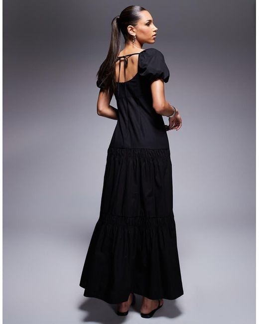 River Island Blue Puff Sleeve Milkmaid Midi Dress