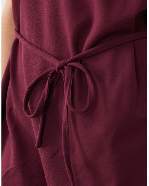 Vila Red High Neck Tie Waist Mini Dress