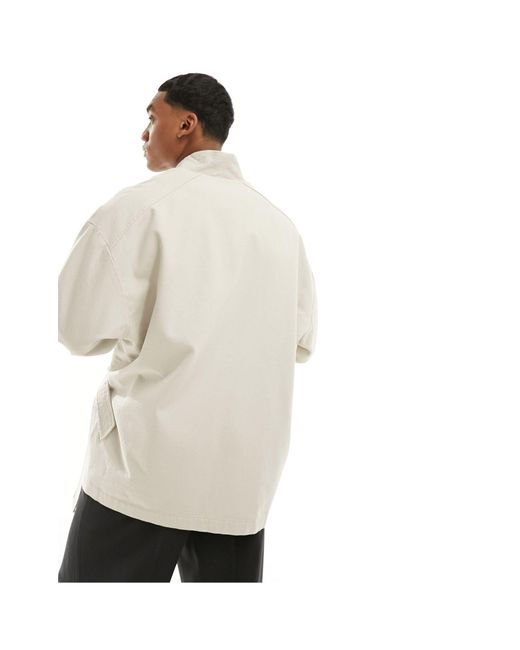 ASOS Natural Oversized Linen Mix Wrap Jacket for men