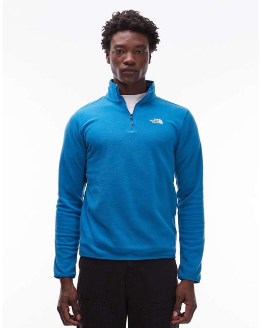 The North Face Blue Glacier 1/4 Zip Logo Fleece for men