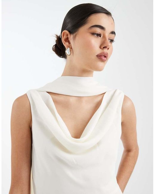 Six Stories White Bridesmaid Crepe Plunge Cowl Front Maxi Dress