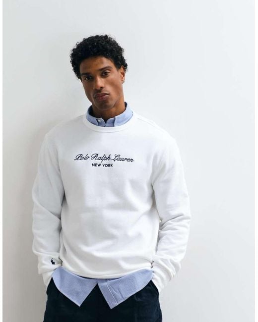 Polo Ralph Lauren White Large Script Logo Sweatshirt for men