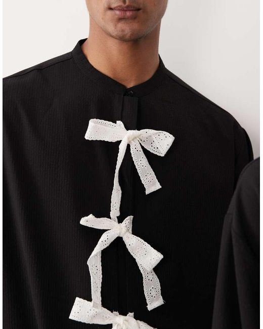 Sister Jane Black Unisex Bow Detail Long Sleeve Shirt