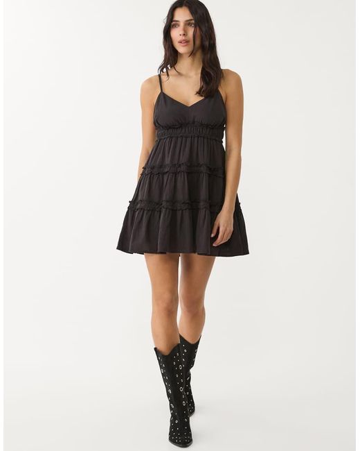 Stradivarius Black Strappy Tiered Mini Dress With Ruffles
