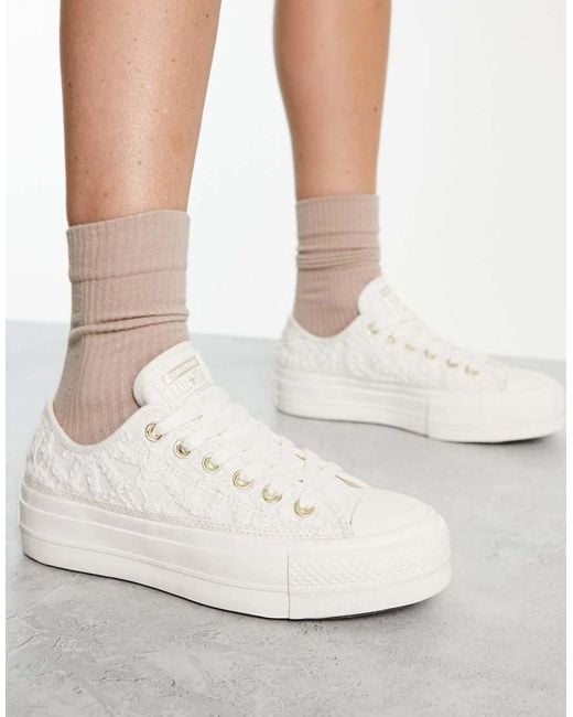 Converse White Chuck Taylor All Star Lift Ox Crochet Trainers