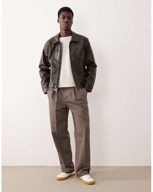 Abercrombie & Fitch Gray Cropped Vegan Leather Zip Jacket for men