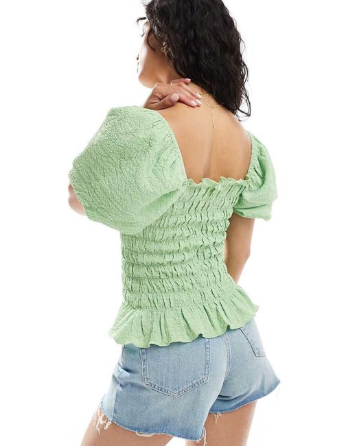 Miss Selfridge Blouse Met Gesmokt Detail in het Green